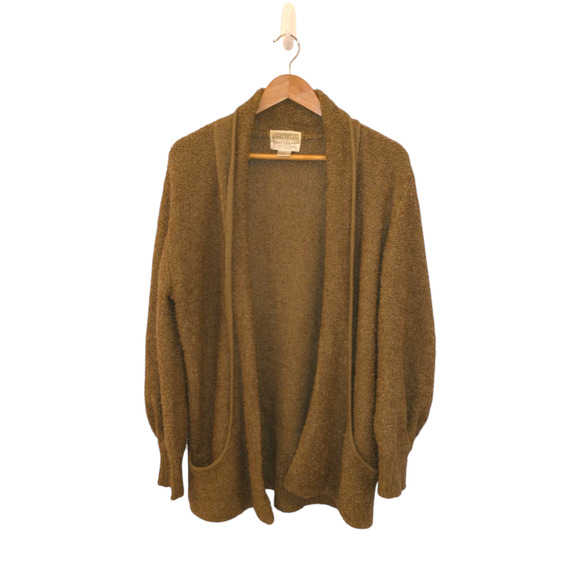 Vintage Boucle Oversized Large Open Cardigan Oatmeal Brown Cozy Snuggly Unique - Picture 3 of 5